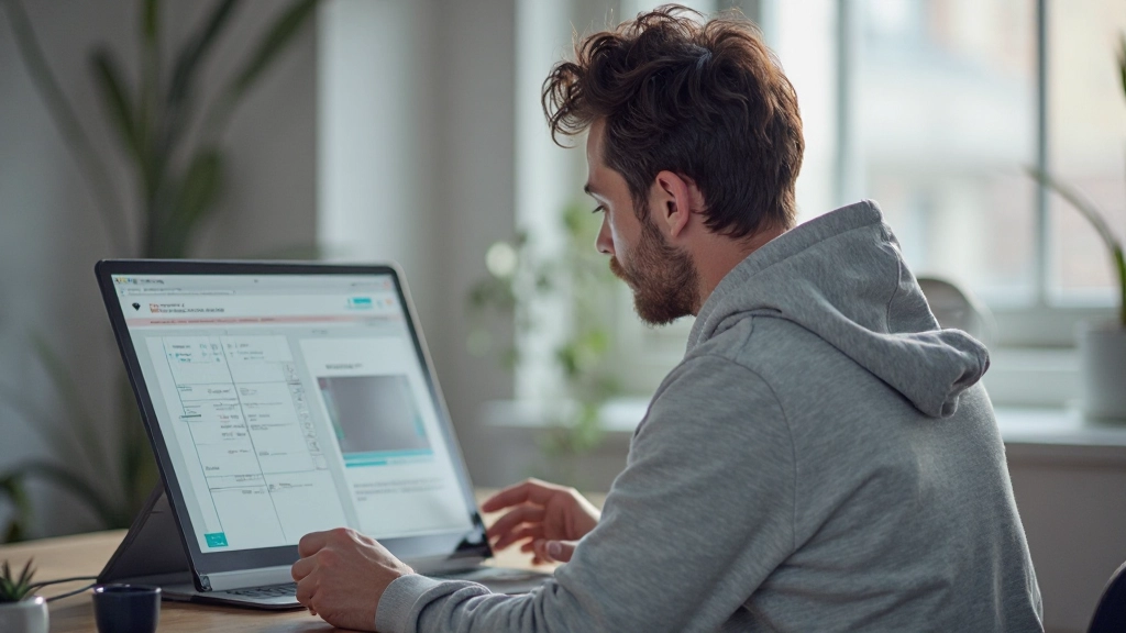 Ontwerper analyseert lay-outstructuur met behulp van rasterlijnen op grafisch tabletscherm