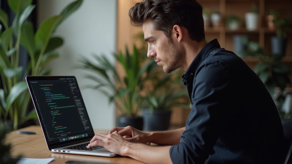 Front-end developer implementeert geavanceerde CSS-lay-outpatronen op laptop